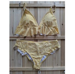 Yellow Gingham Ruffled Bikini